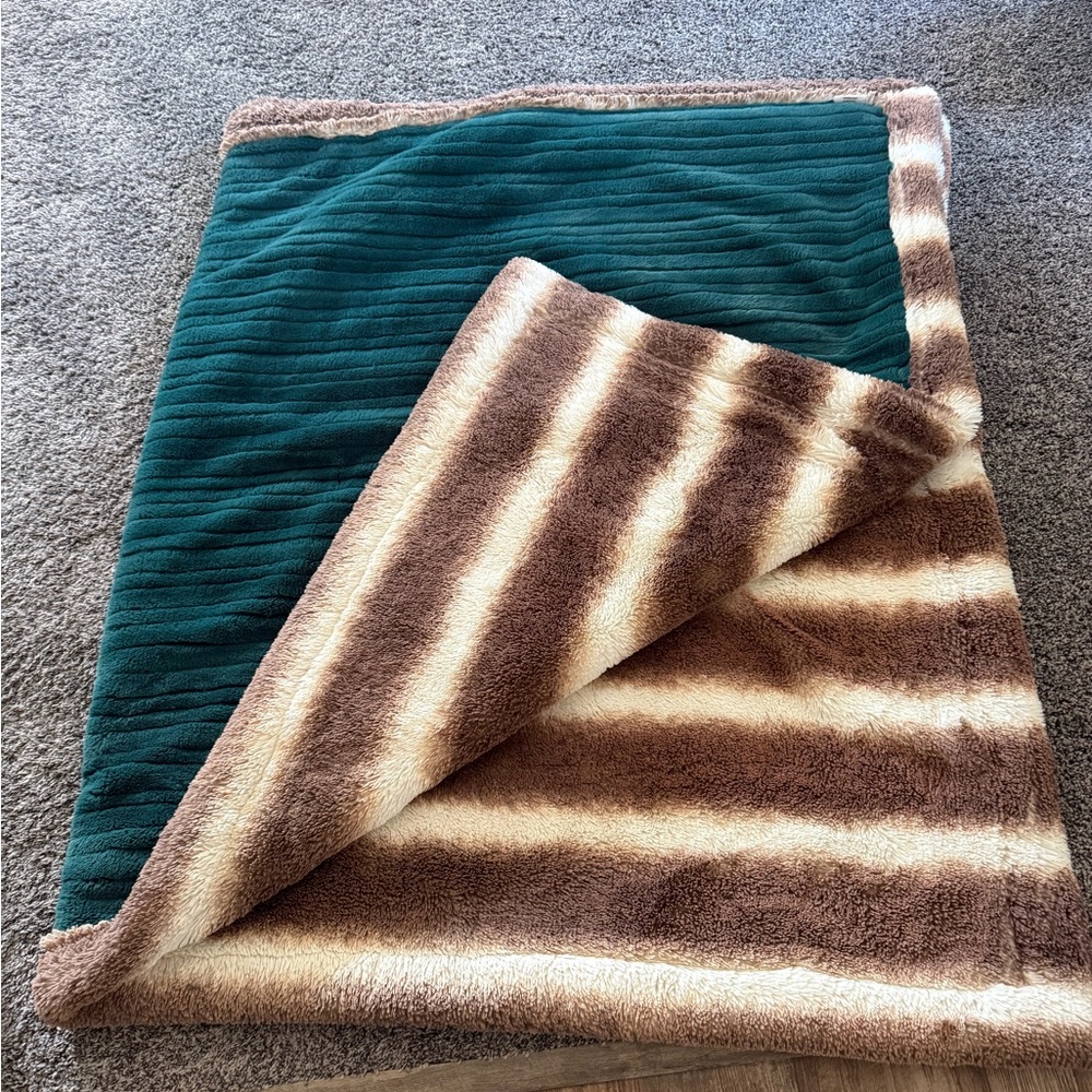 Luxurious minky Striped Blanket in Teal and Brown